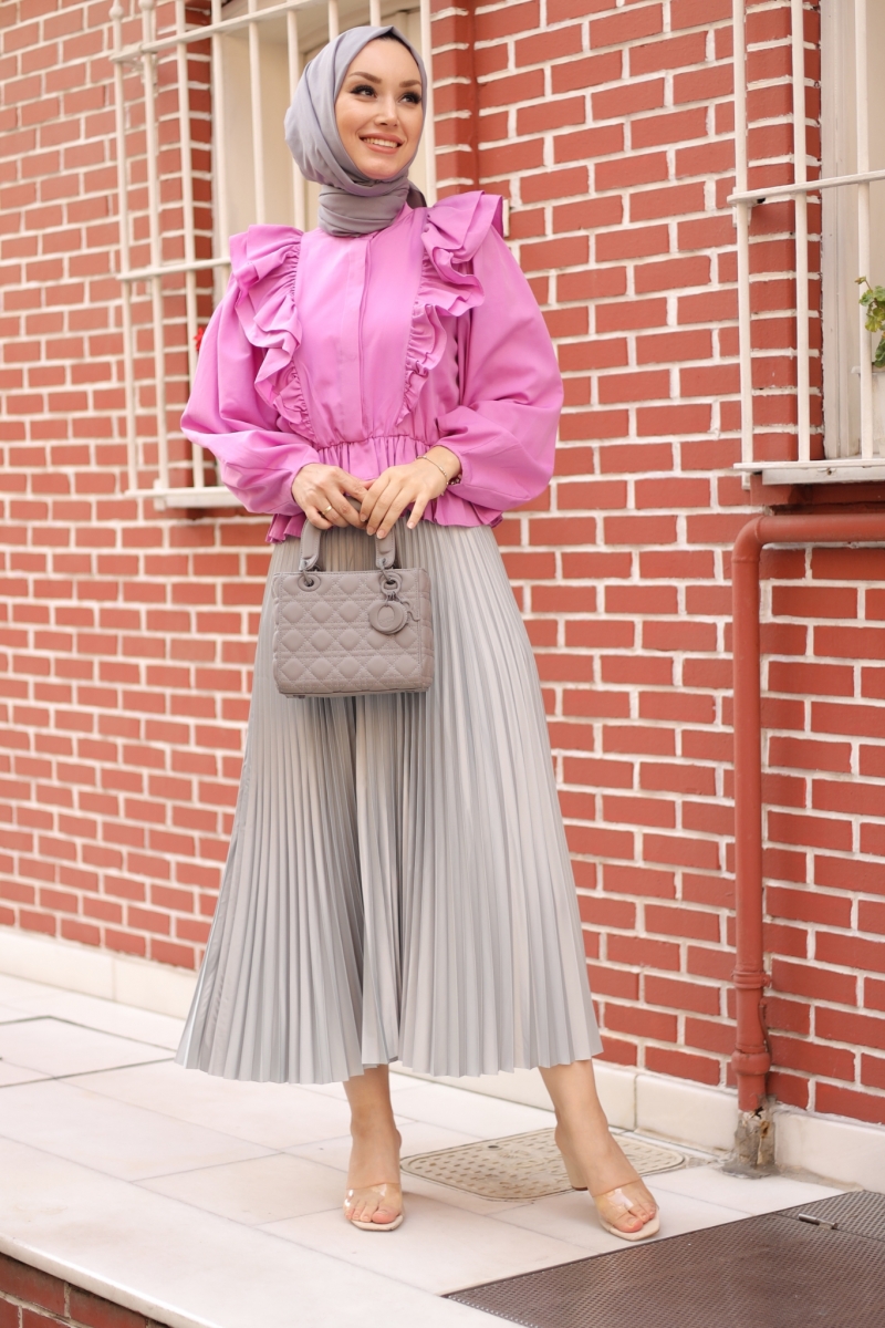 Lariva Gri Saten Etek