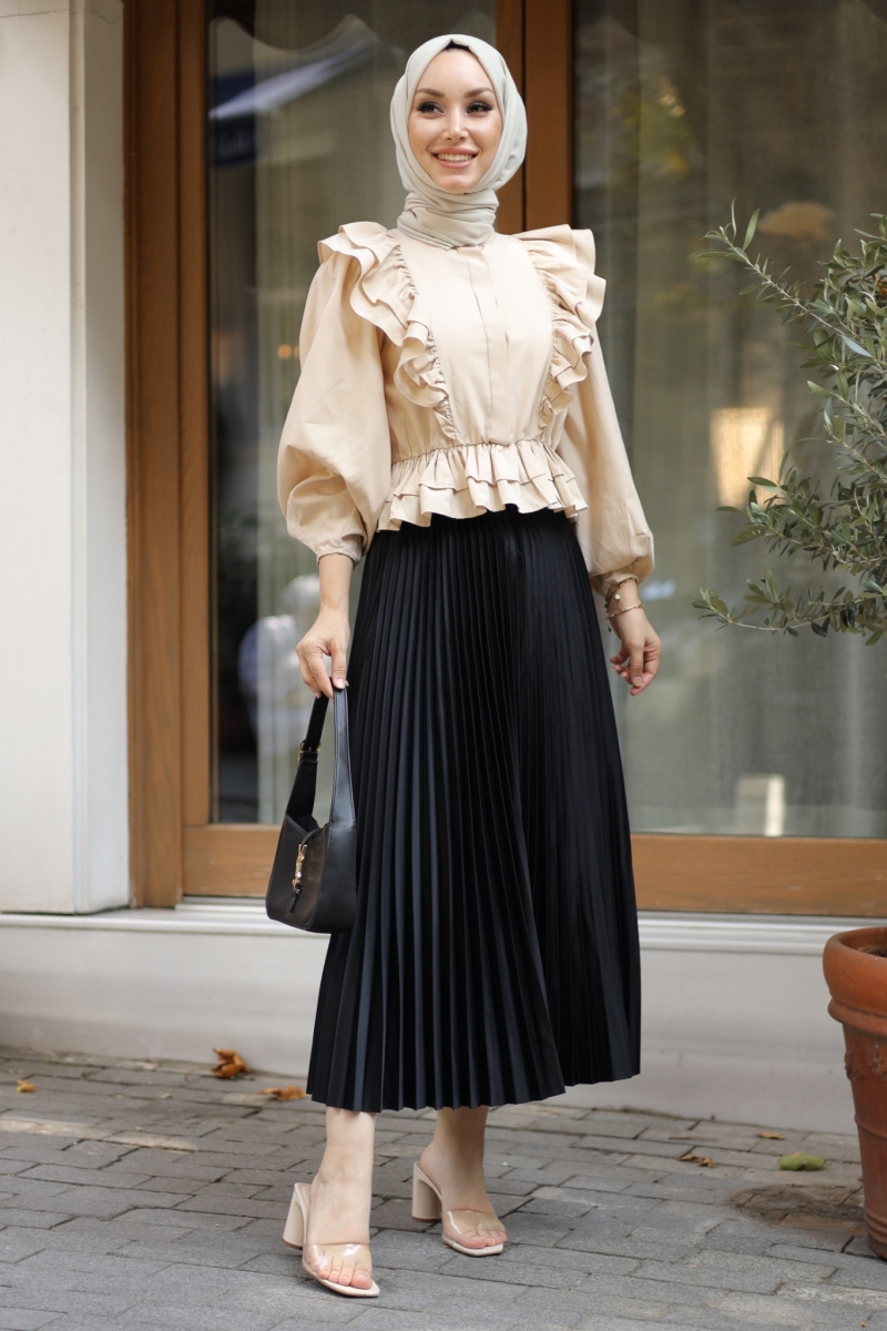 Lariva Siyah Saten Etek