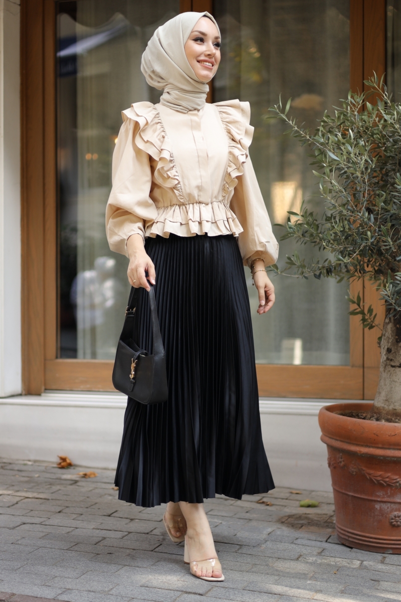 Lariva Siyah Saten Etek