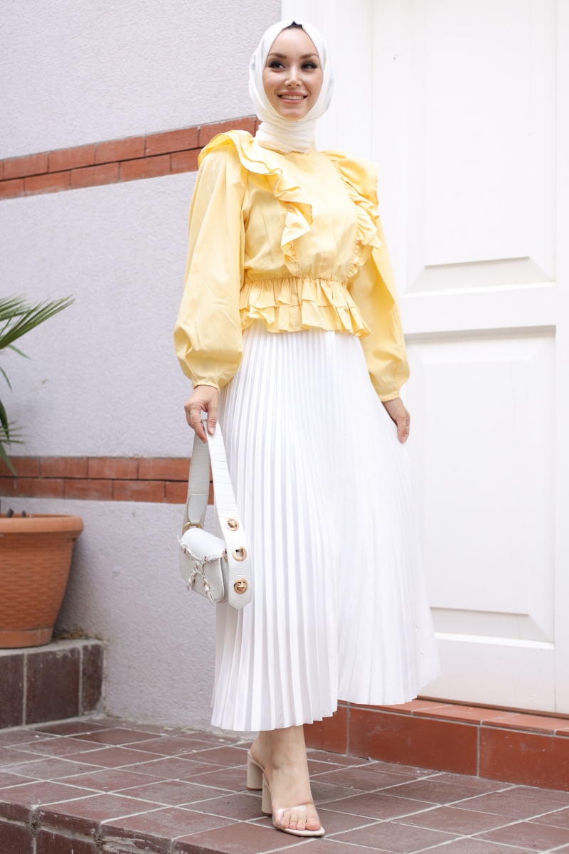 Lariva Beyaz Saten Etek