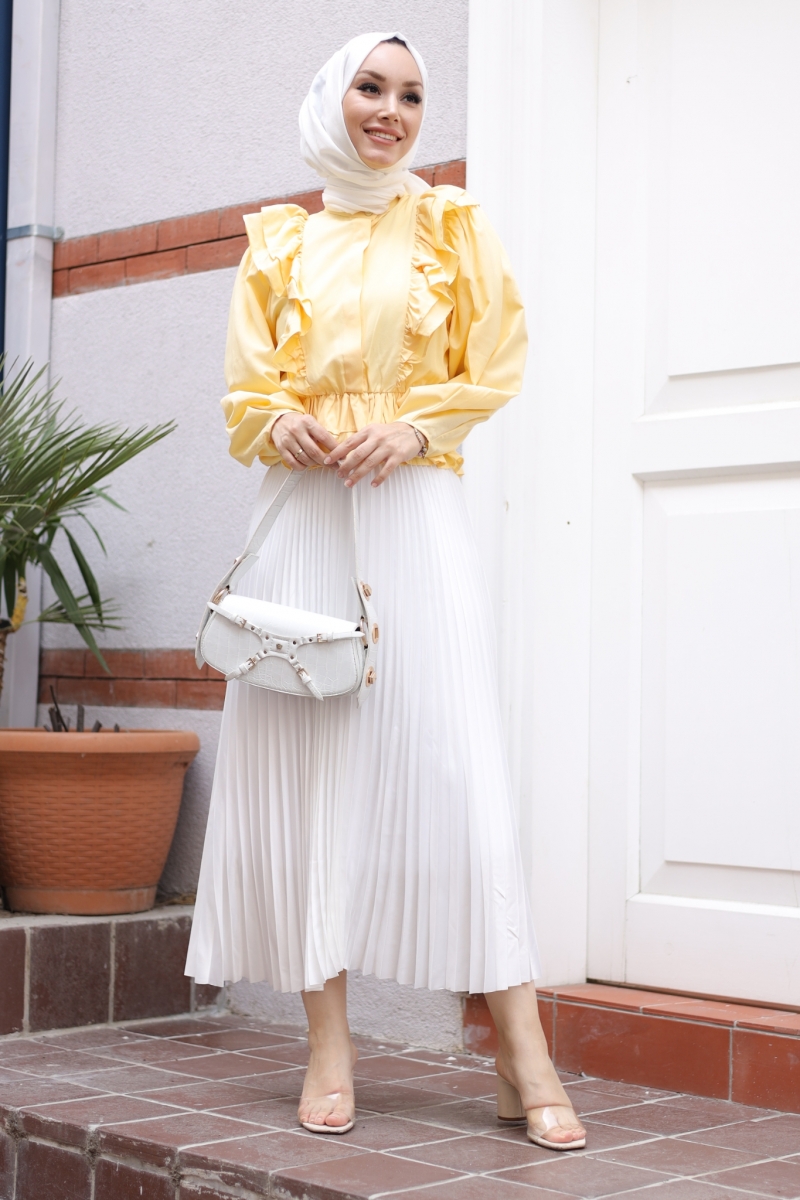 Lariva Beyaz Saten Etek