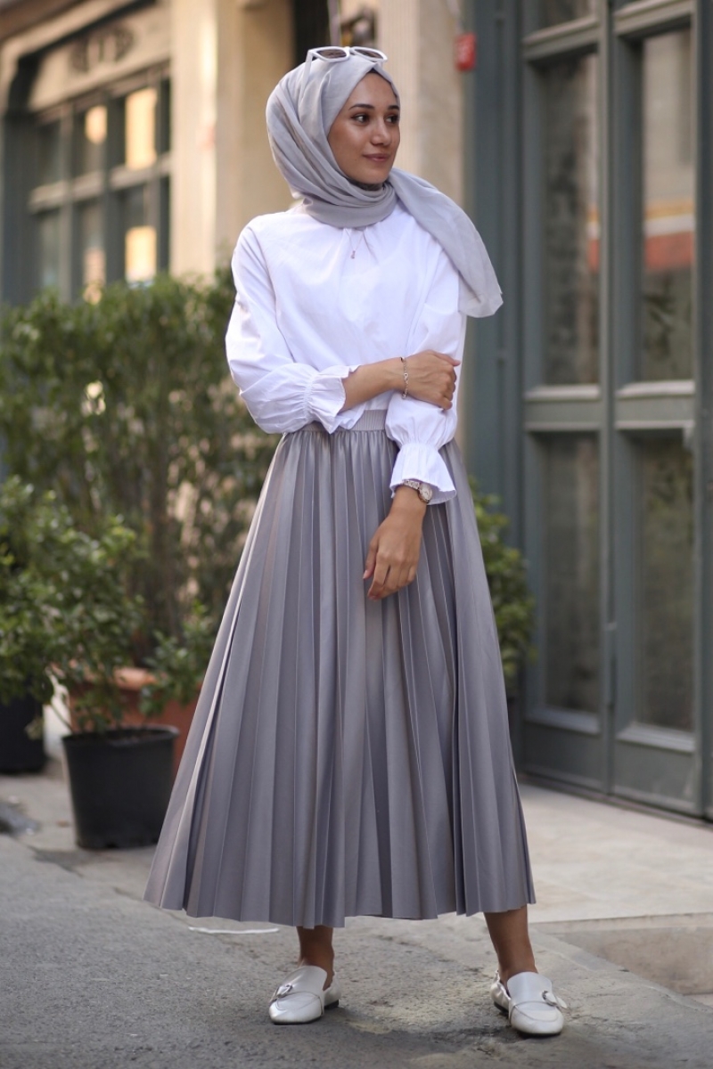 Linya Gri Etek Gömlek Kombin