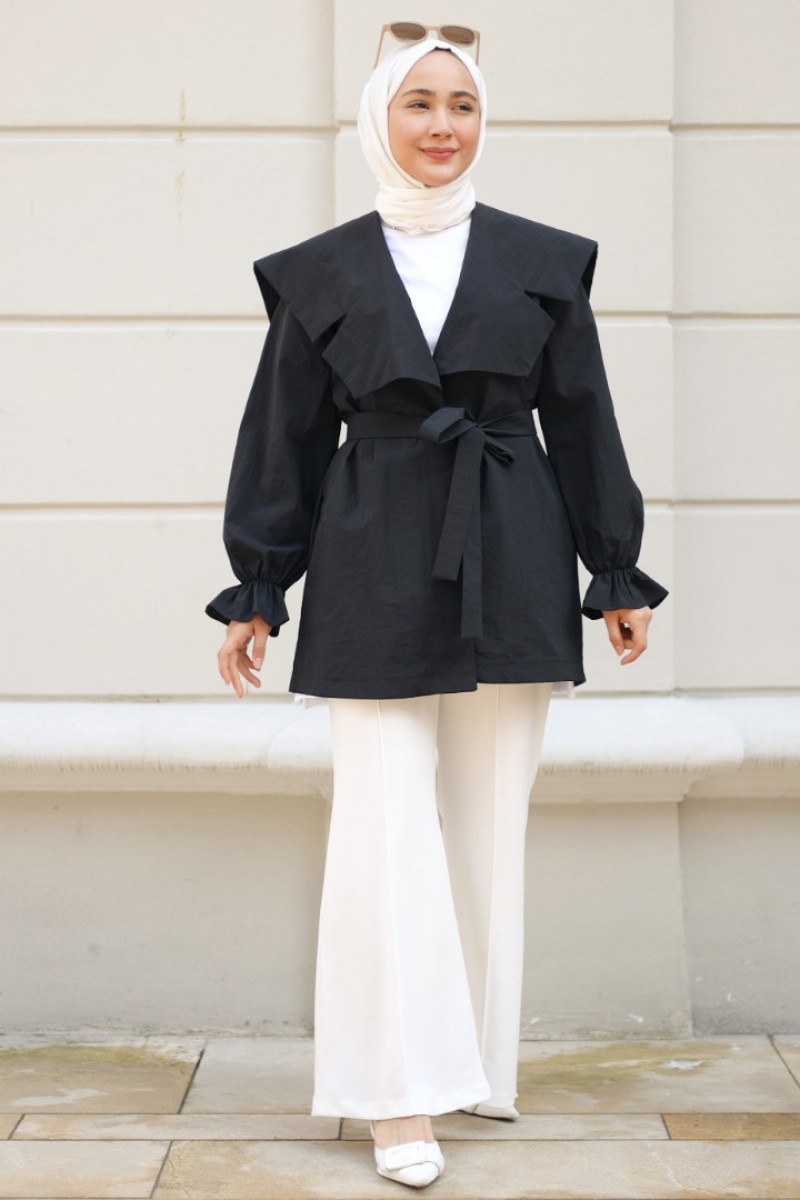 Lora Siyah Trençkot