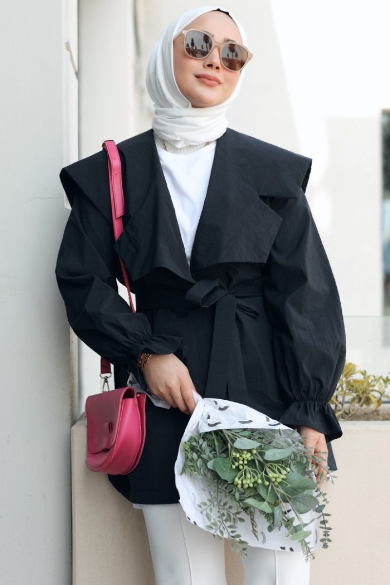 Lora Siyah Trençkot