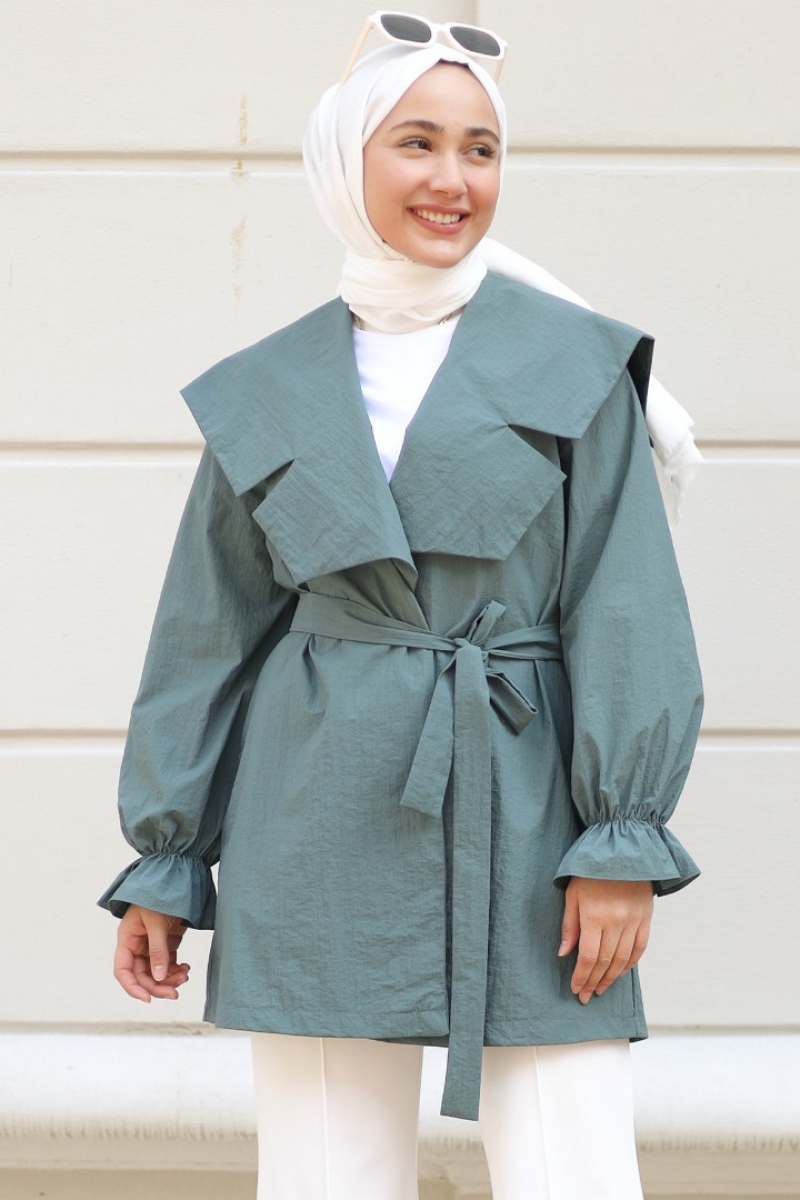 Lora Koyu Yeşil Trençkot