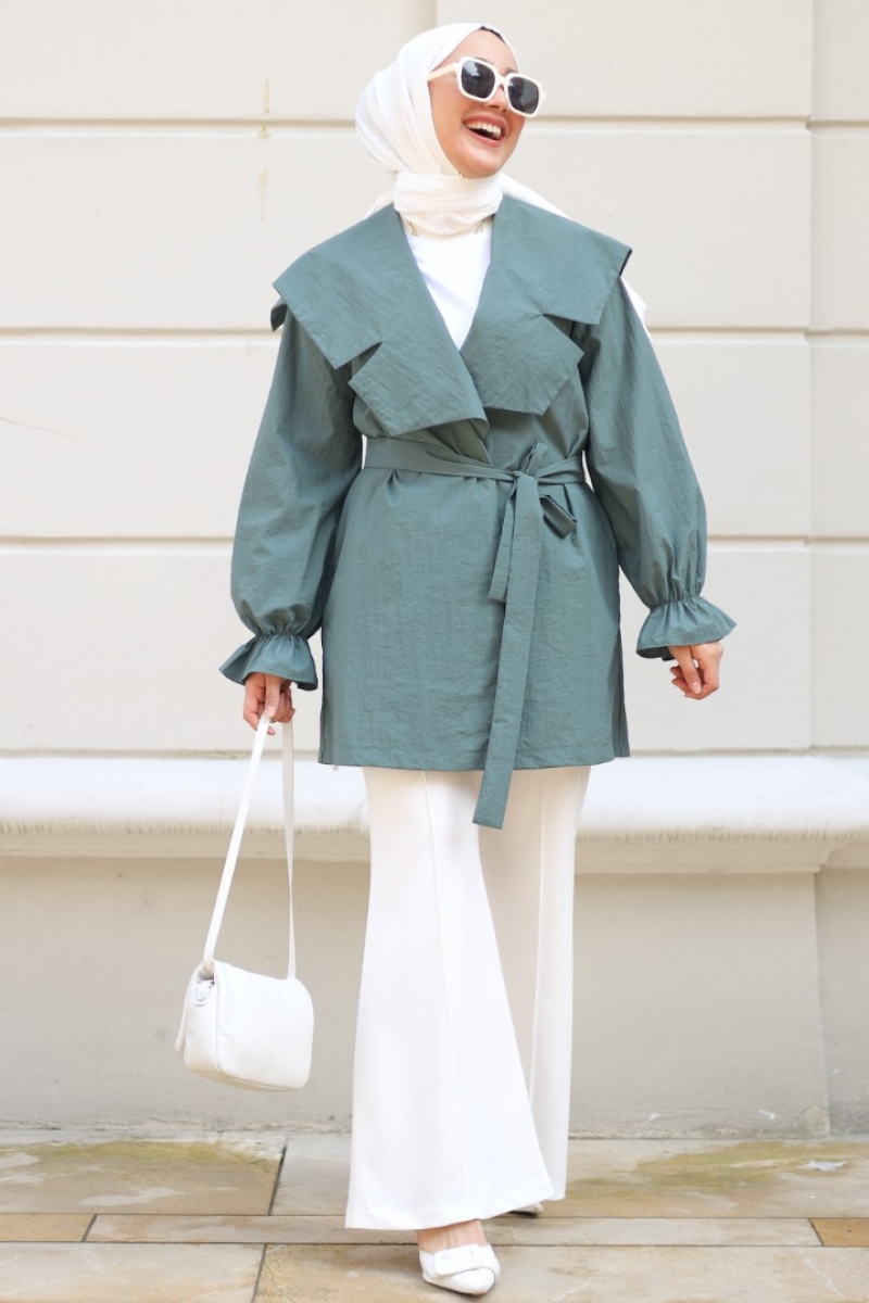 Lora Koyu Yeşil Trençkot