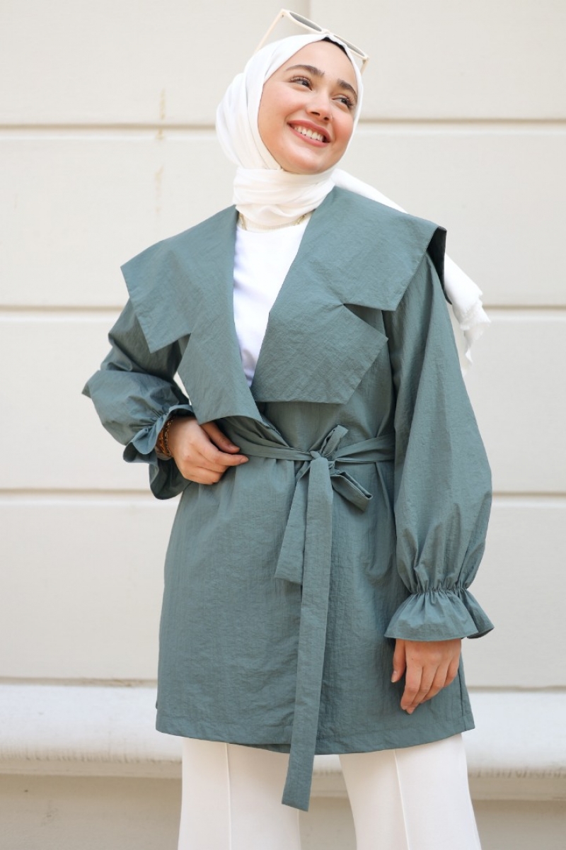 Lora Koyu Yeşil Trençkot