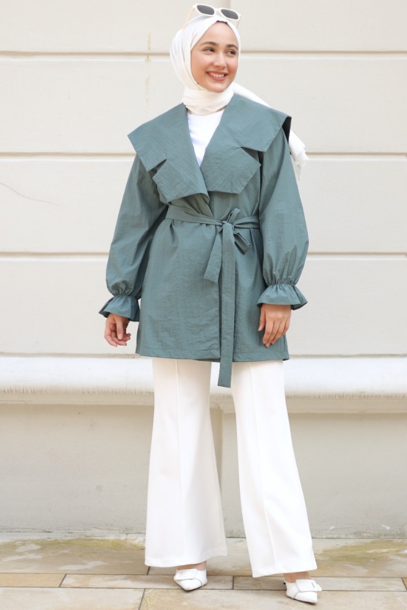 Lora Koyu Yeşil Trençkot