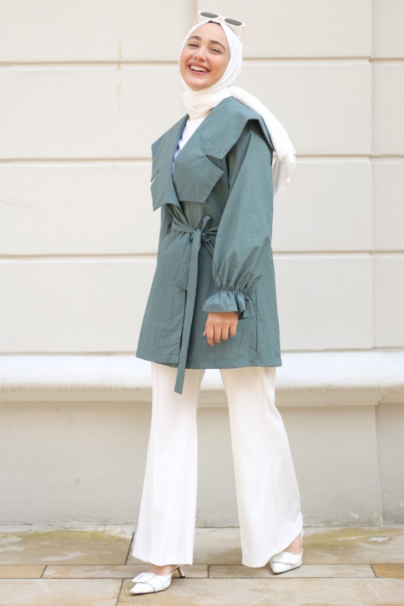 Lora Koyu Yeşil Trençkot