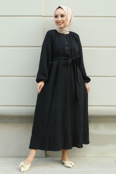 Lores Siyah Elbise
