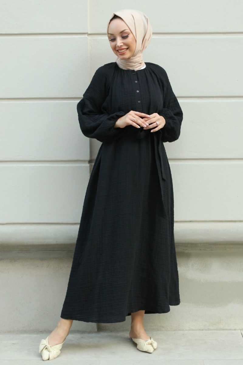Lores Siyah Elbise