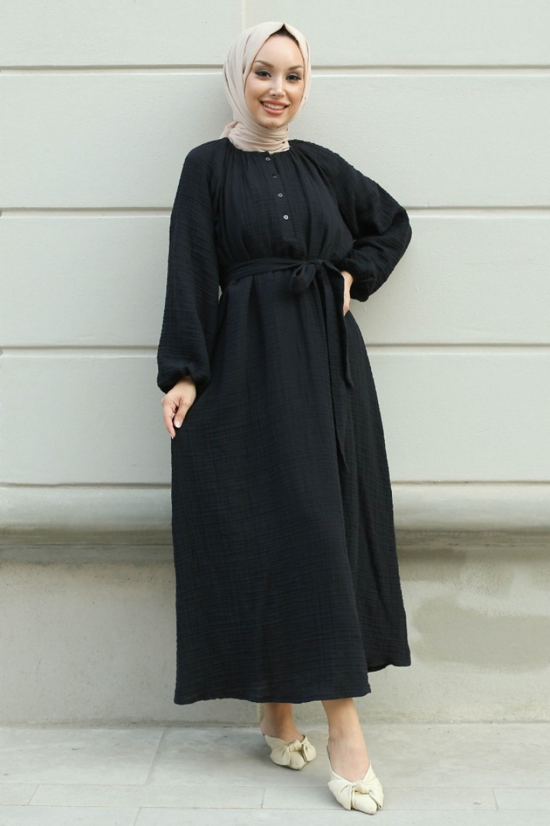 Lores Siyah Elbise