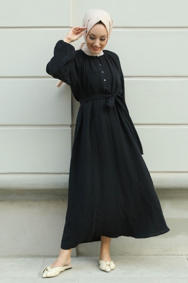 Lores Siyah Elbise
