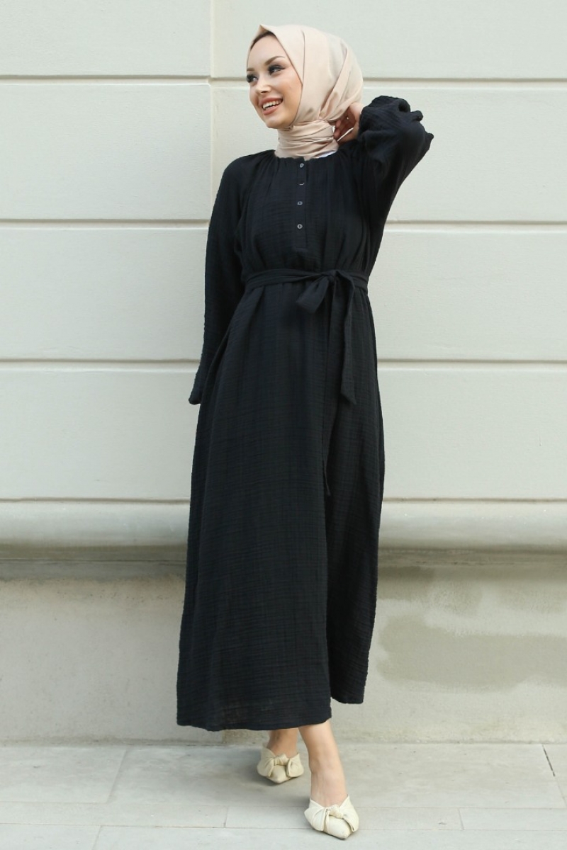 Lores Siyah Elbise