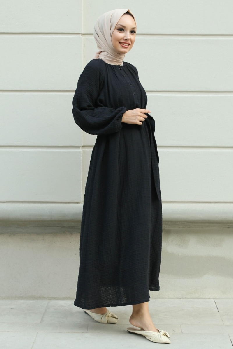 Lores Siyah Elbise