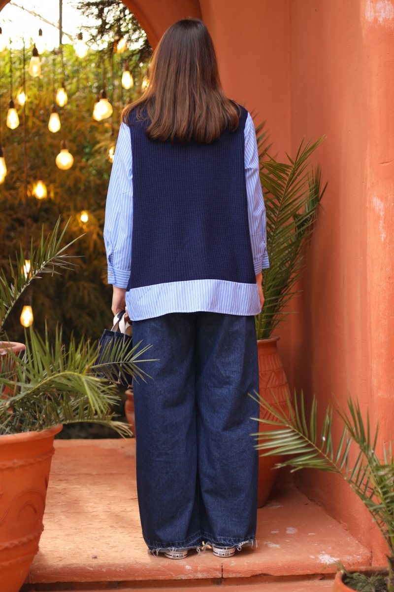 Lori Lacivert Süveter Gömlek