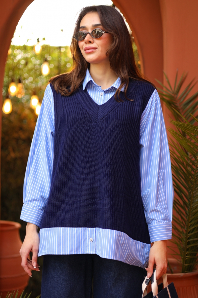 Lori Lacivert Süveter Gömlek