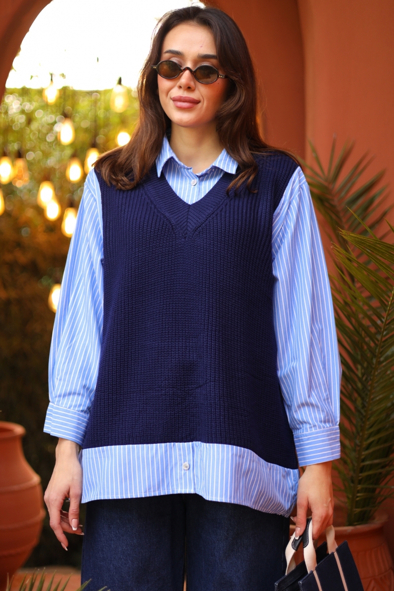 Lori Lacivert Süveter Gömlek