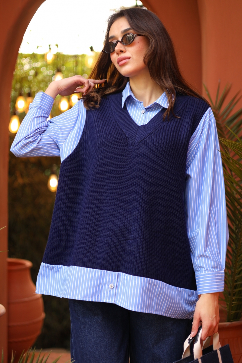Lori Lacivert Süveter Gömlek