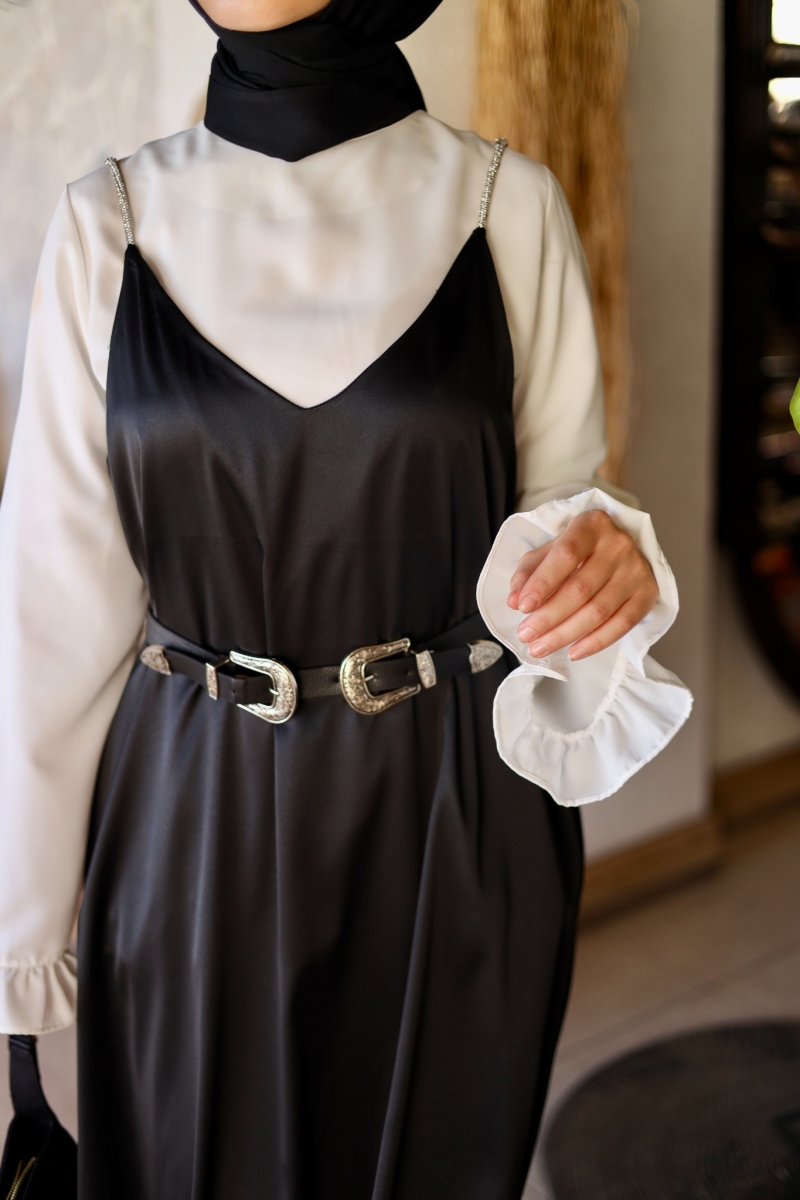 Lose Siyah Saten Jile