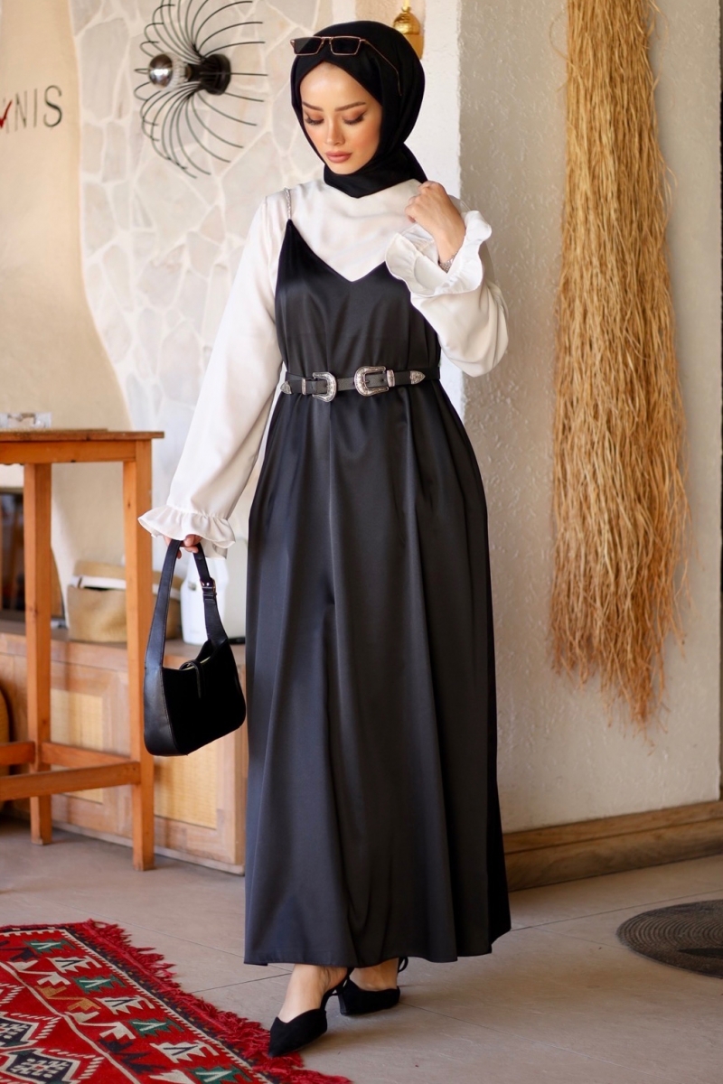 Lose Siyah Saten Jile