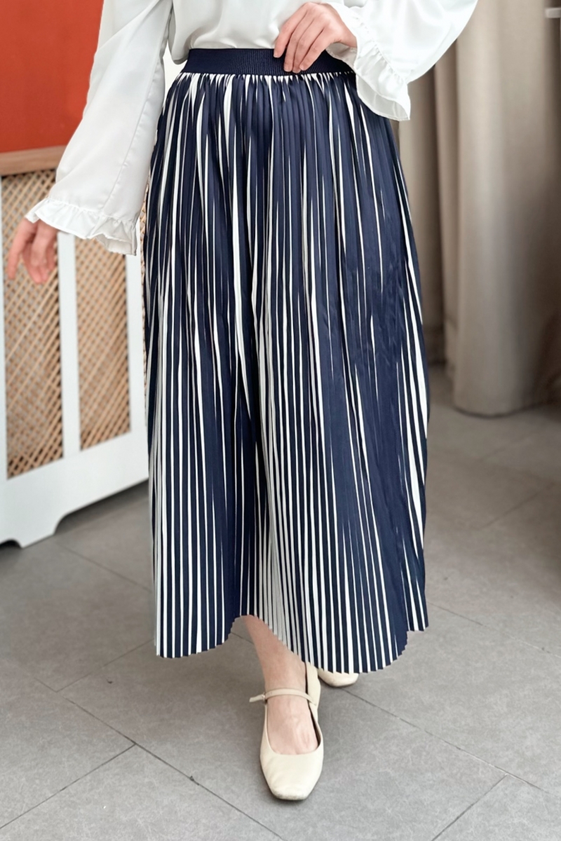 Loyd Çizgili Lacivert Etek