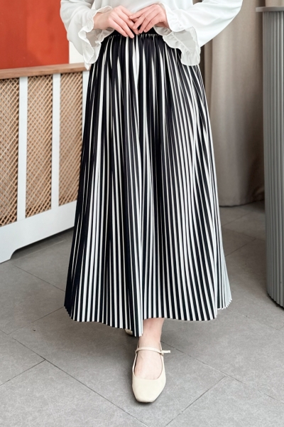 Loyd Çizgili Siyah Etek