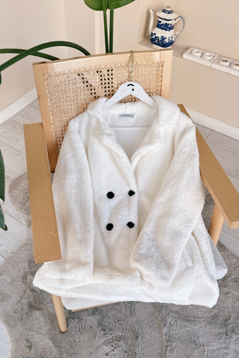 Mane Peluş Beyaz Mont