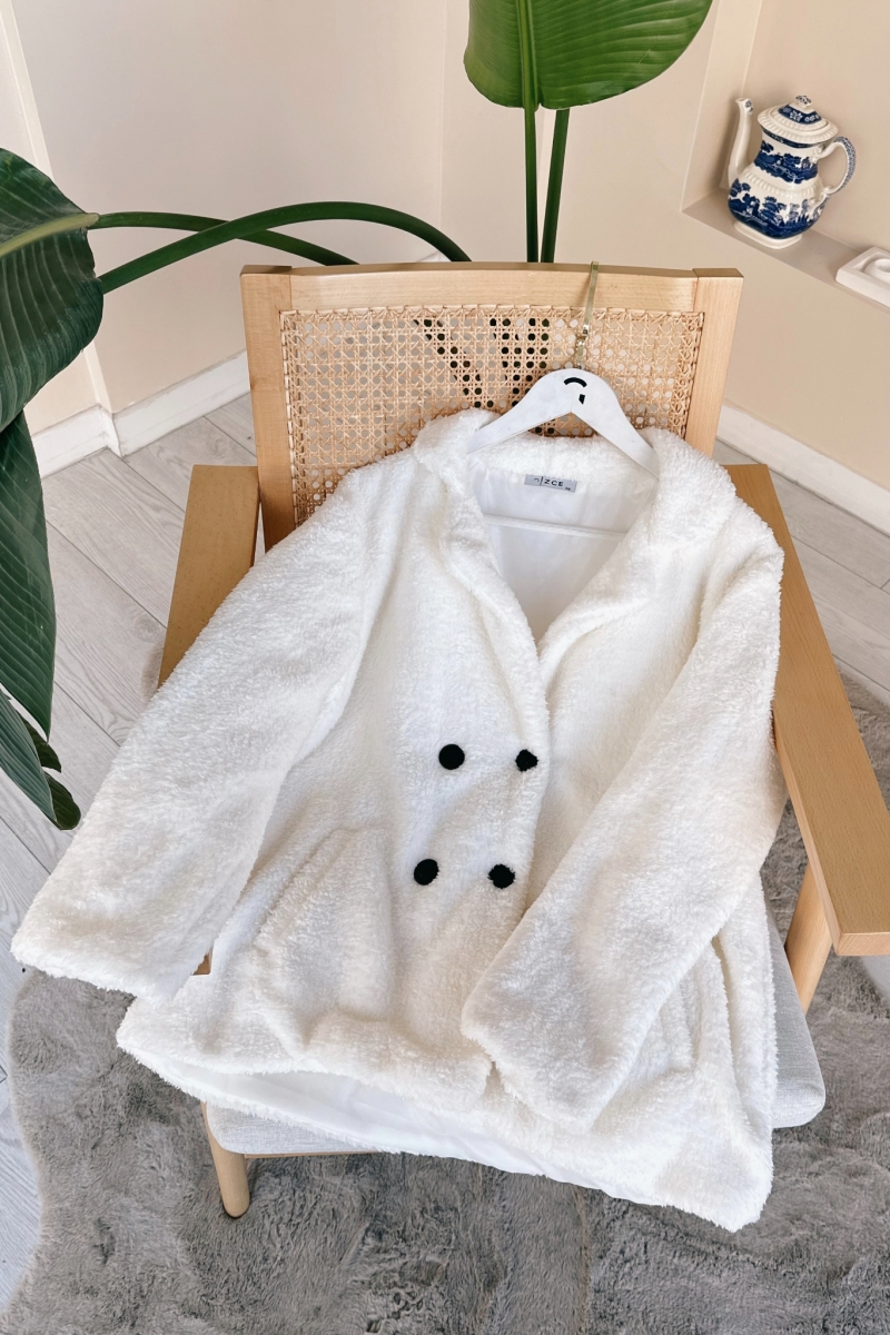 Mane Peluş Beyaz Mont