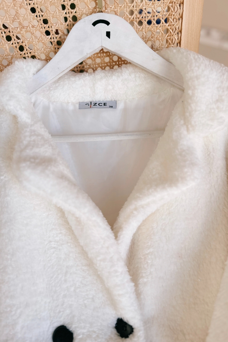 Mane Peluş Beyaz Mont