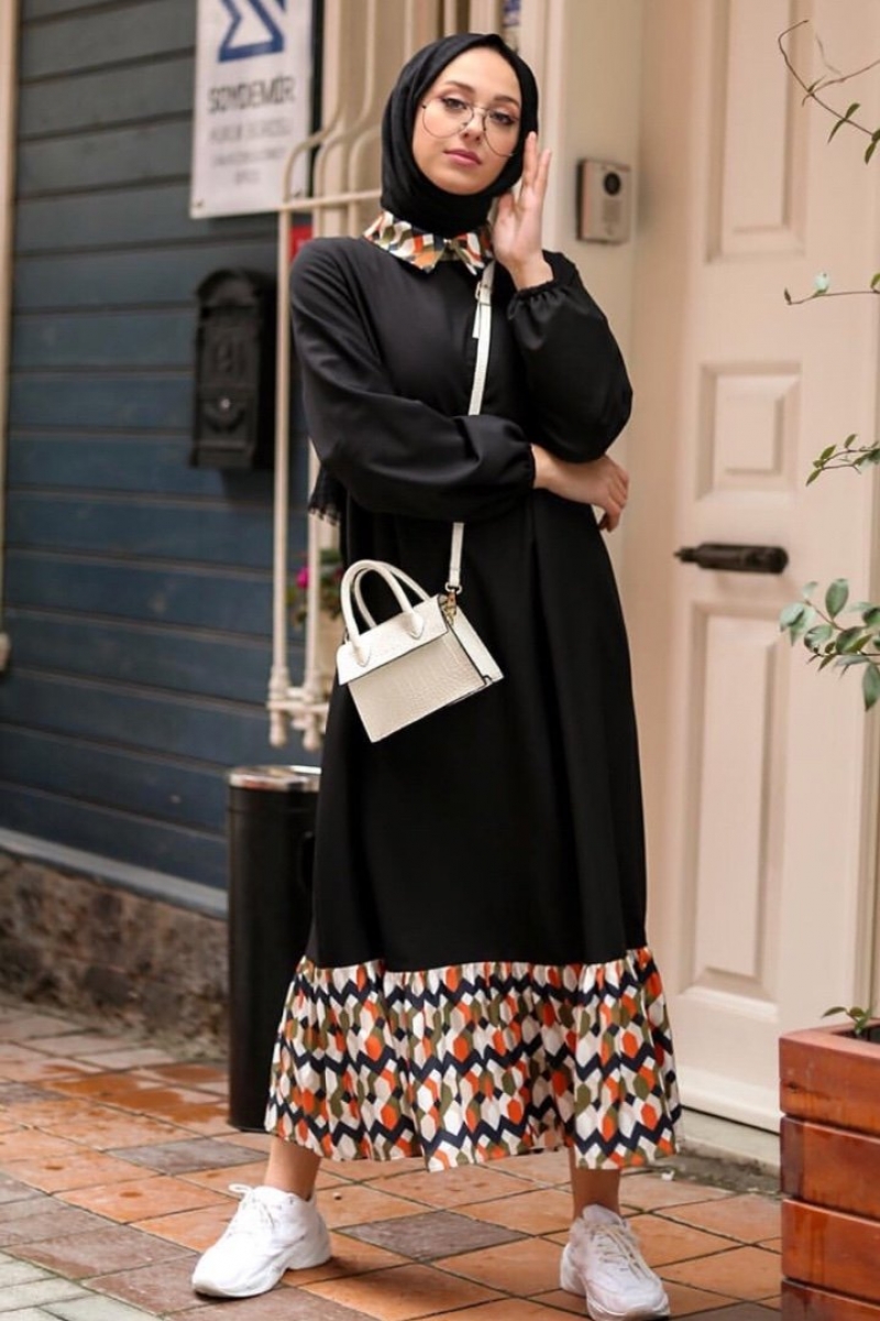 Masha Siyah Haki Desen Elbise