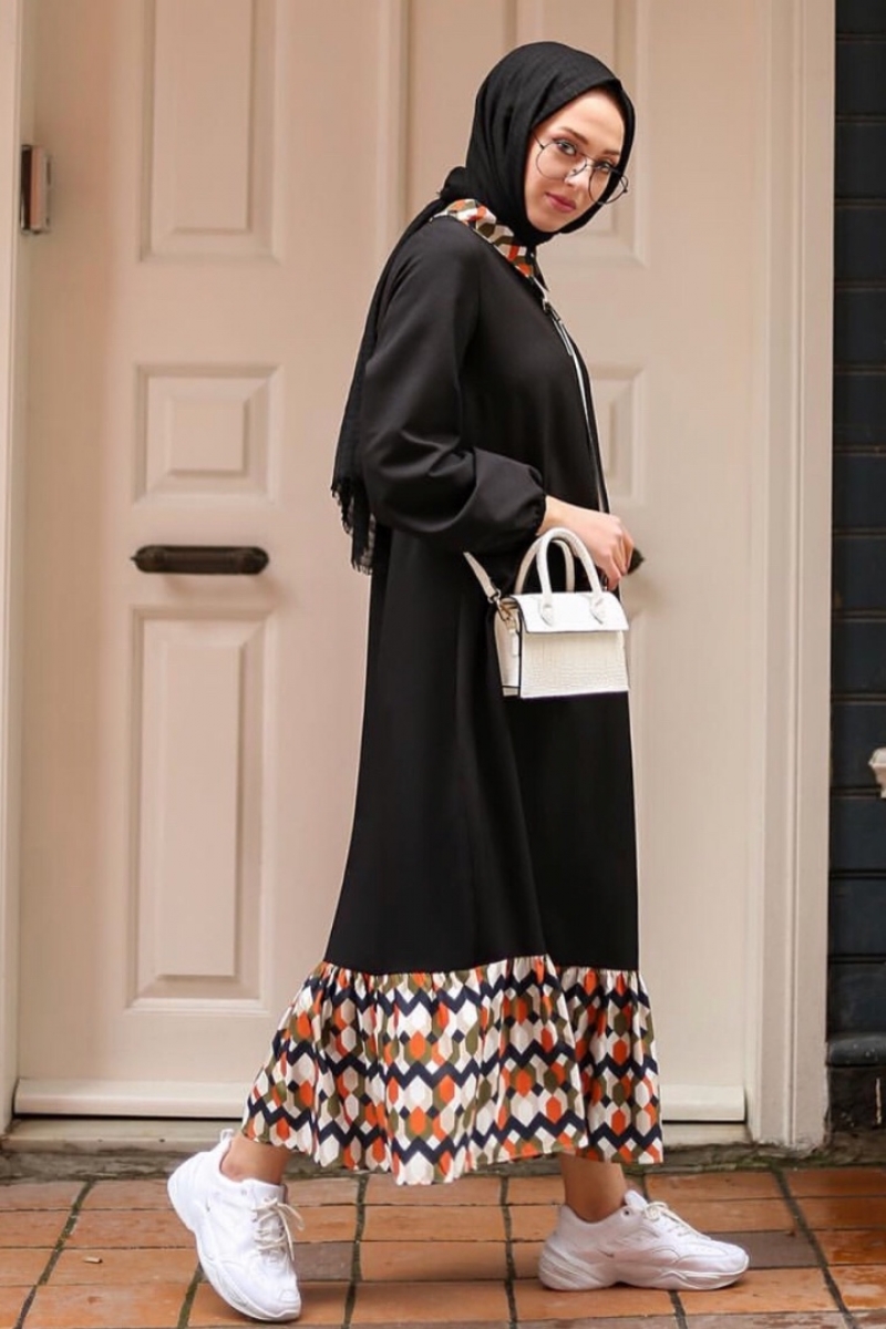 Masha Siyah Haki Desen Elbise