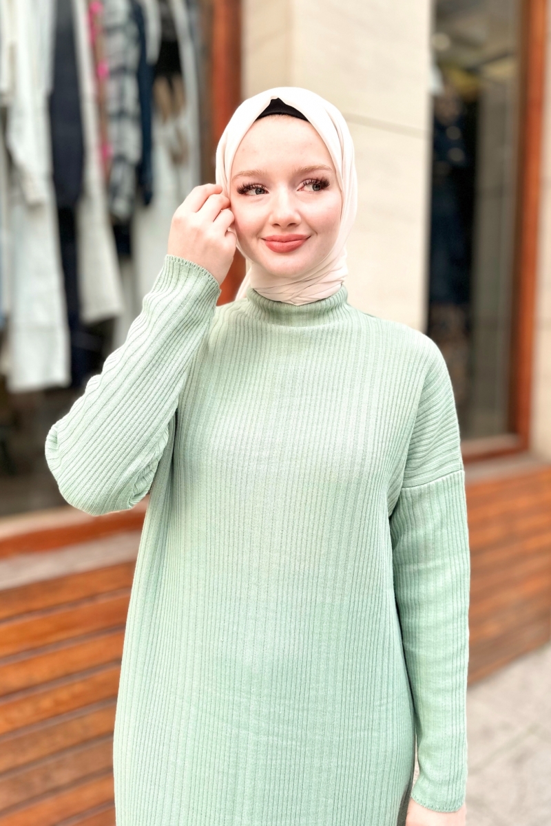 Mave Mint Yeşili Triko Elbise