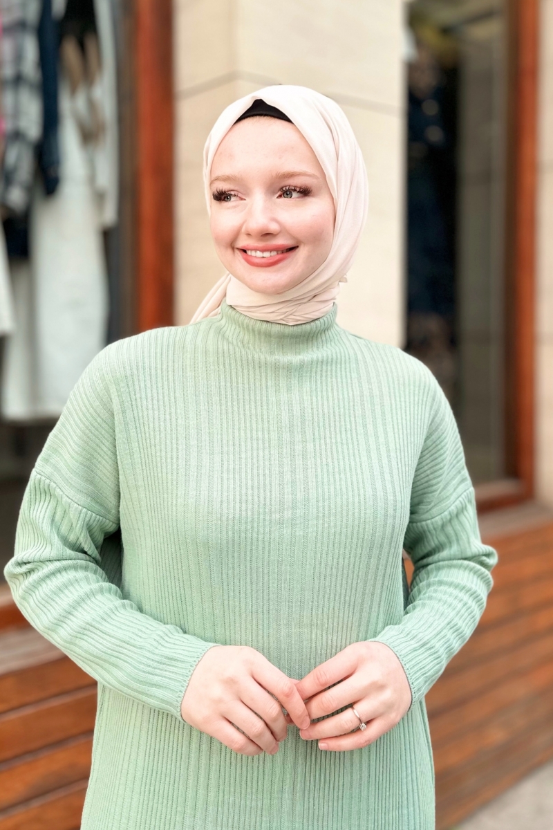 Mave Mint Yeşili Triko Elbise