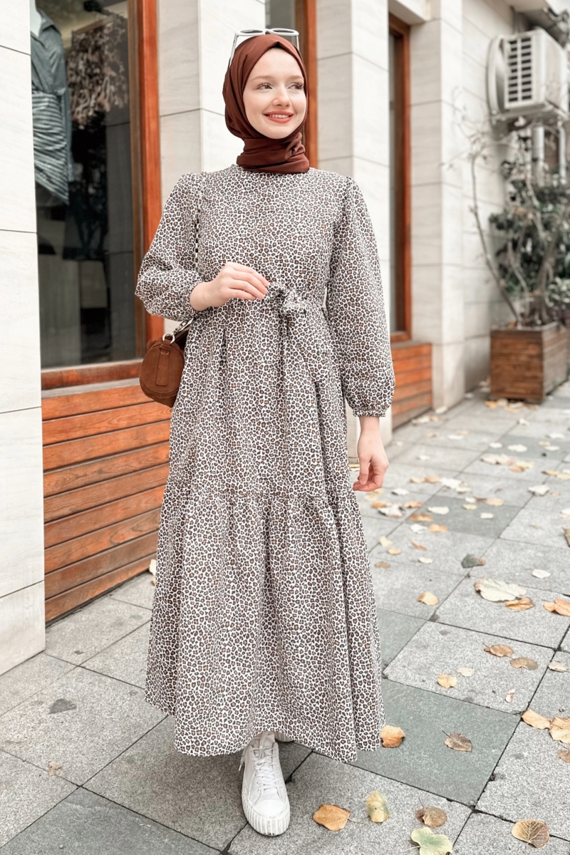 Mios Leopar Desen Camel Elbise