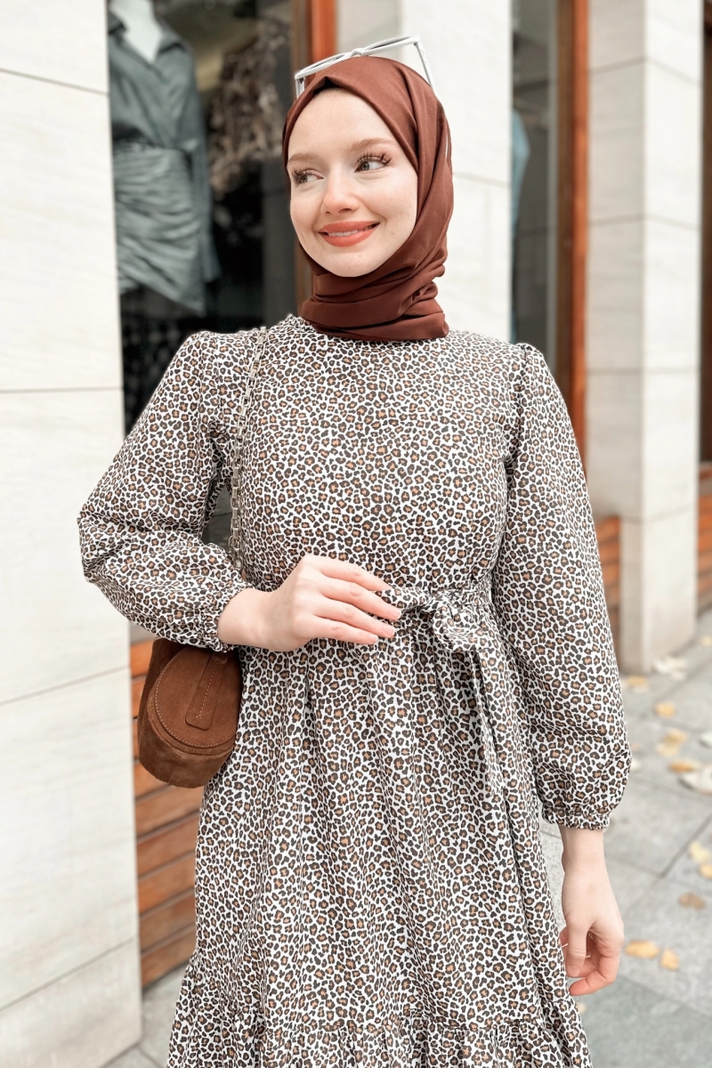 Mios Leopar Desen Camel Elbise