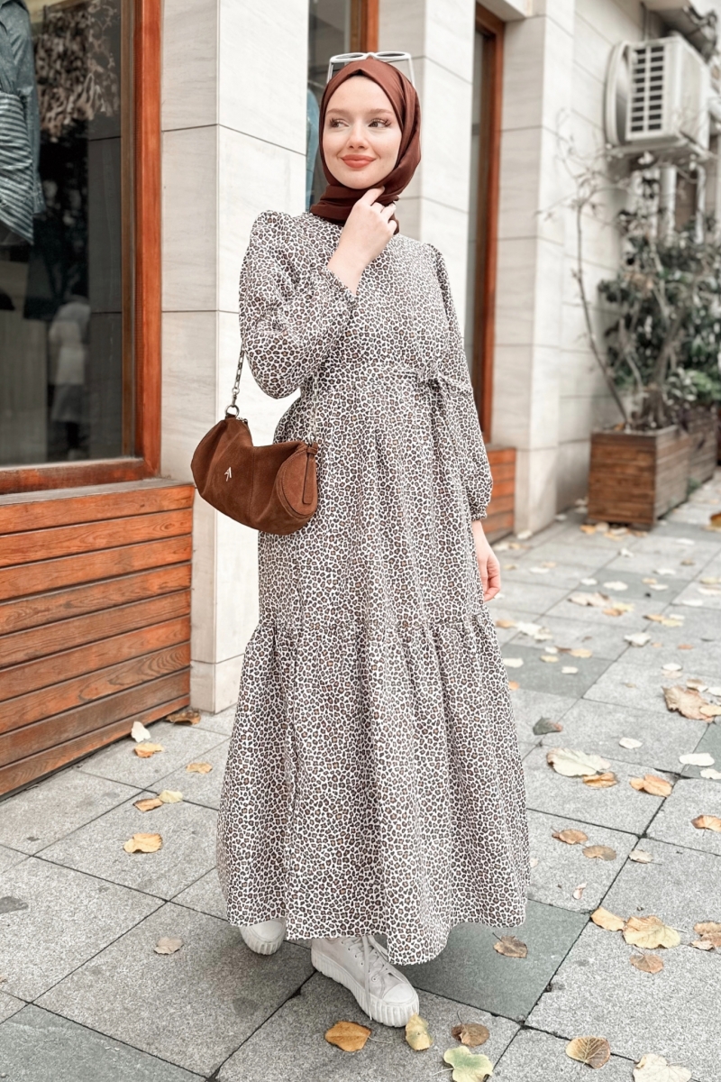 Mios Leopar Desen Camel Elbise