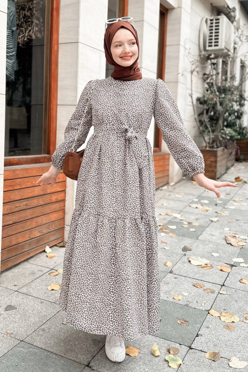 Mios Leopar Desen Camel Elbise