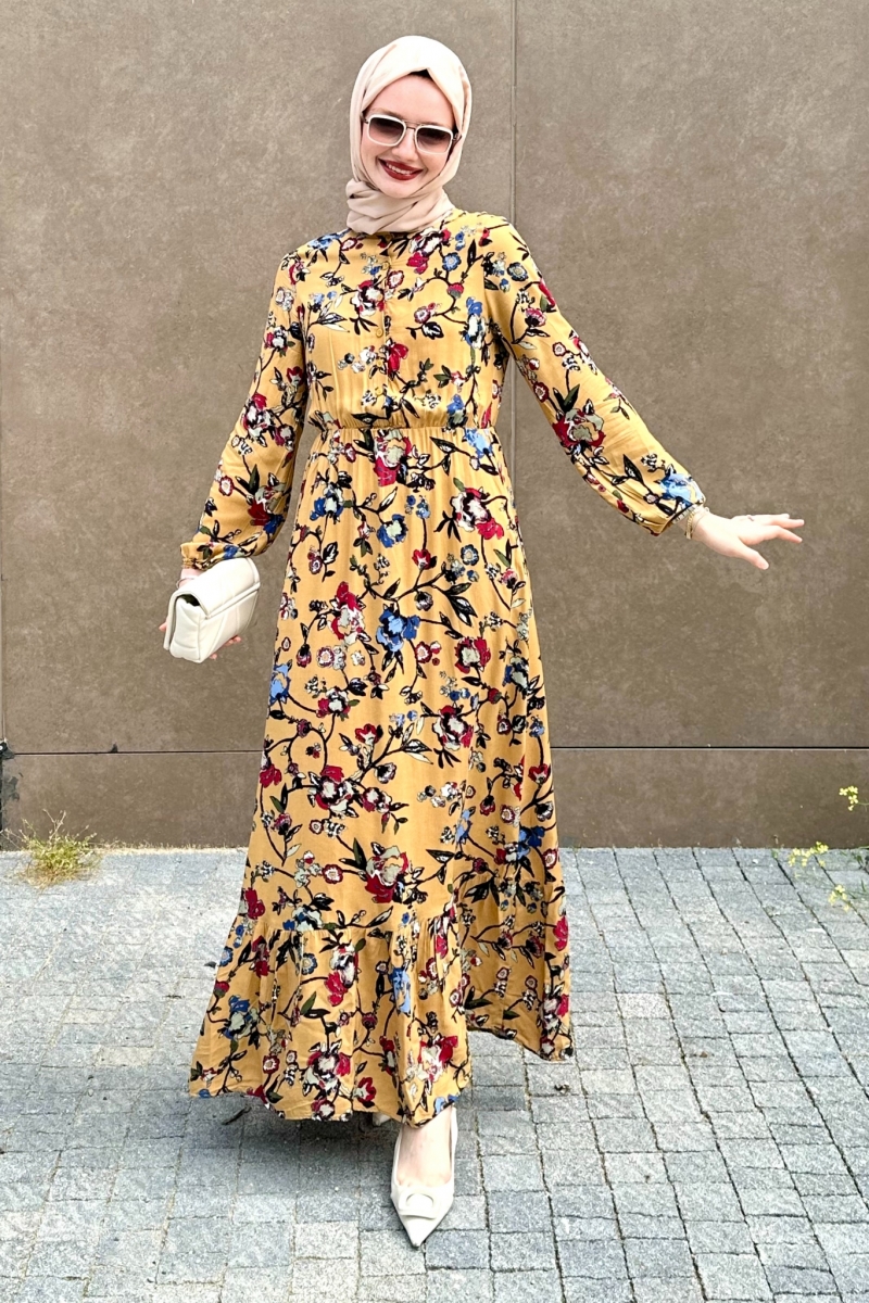 Mirana Hardal Viskon Elbise