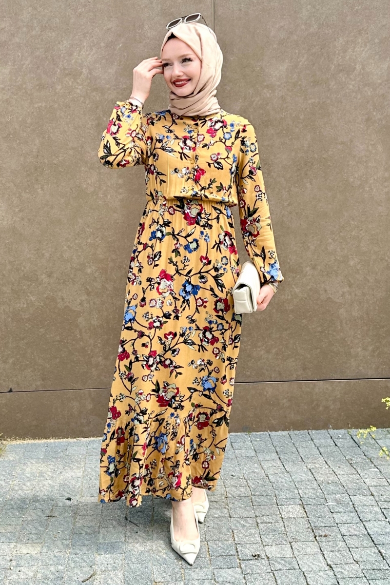 Mirana Hardal Viskon Elbise