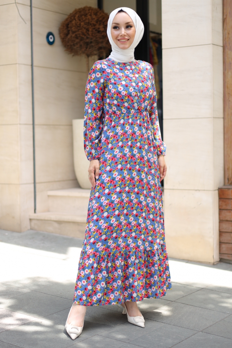 Mirana Mavi Viskon Elbise