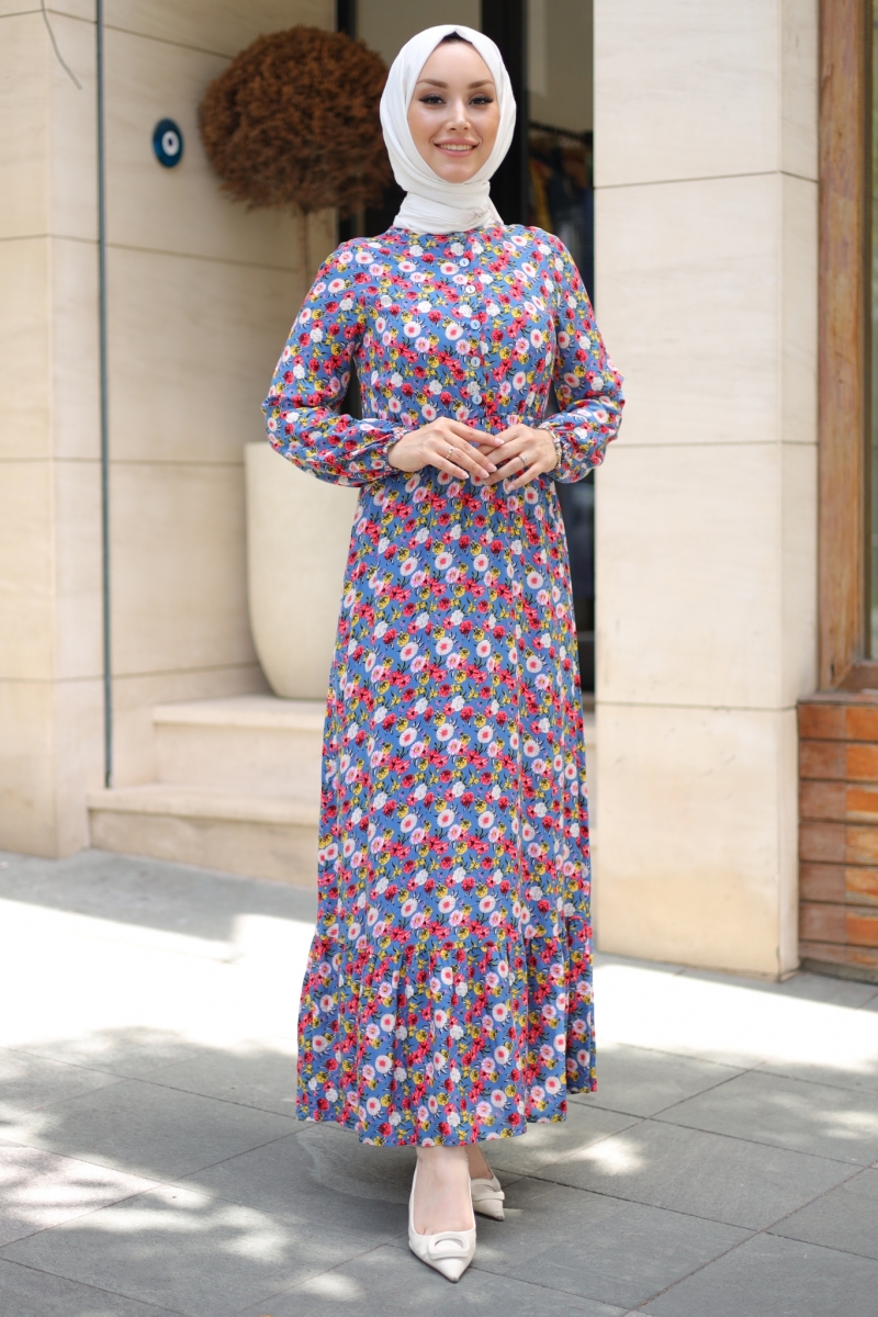 Mirana Mavi Viskon Elbise