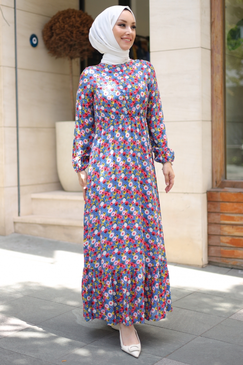 Mirana Mavi Viskon Elbise