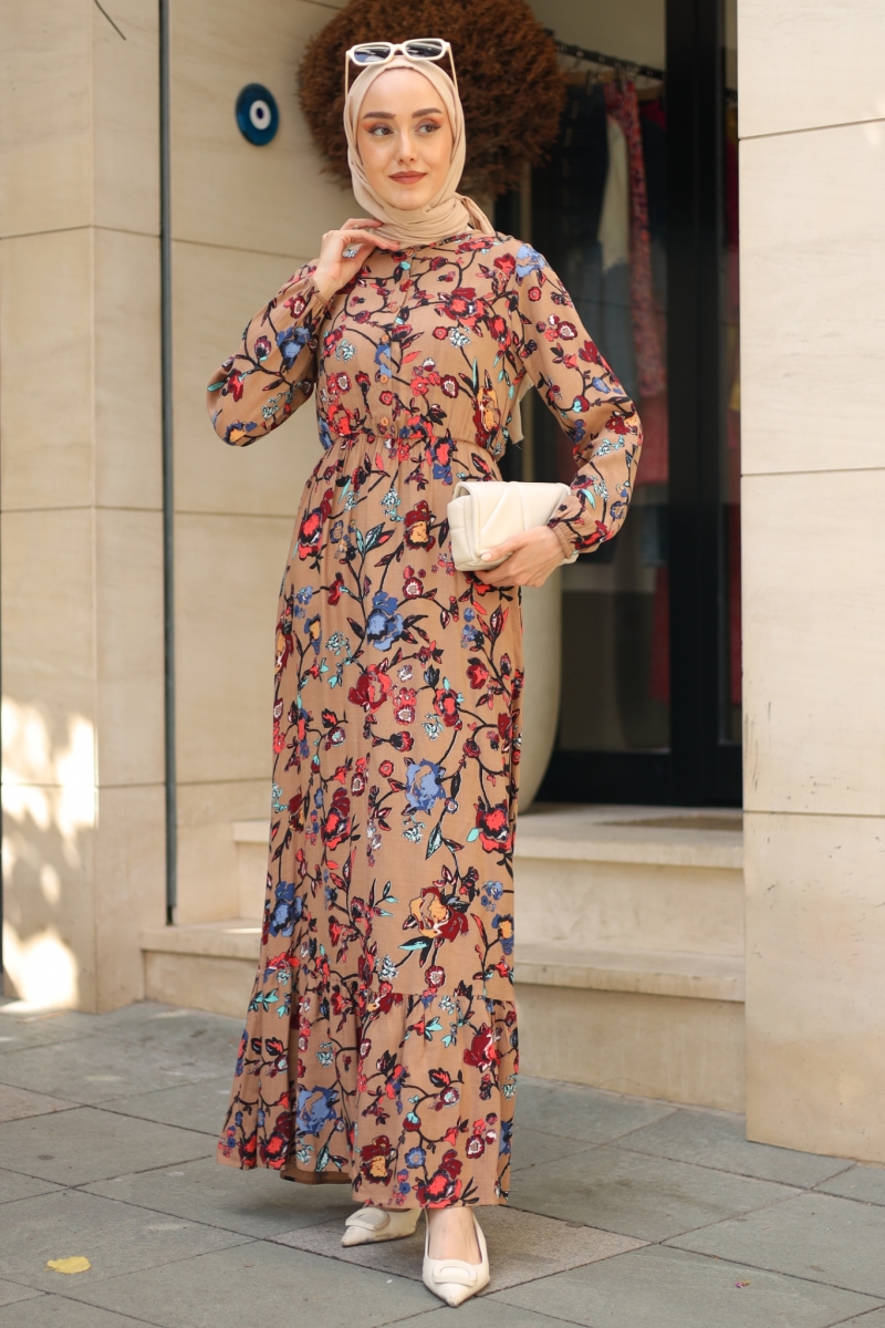 Mirana Kahverengi Viskon Elbise