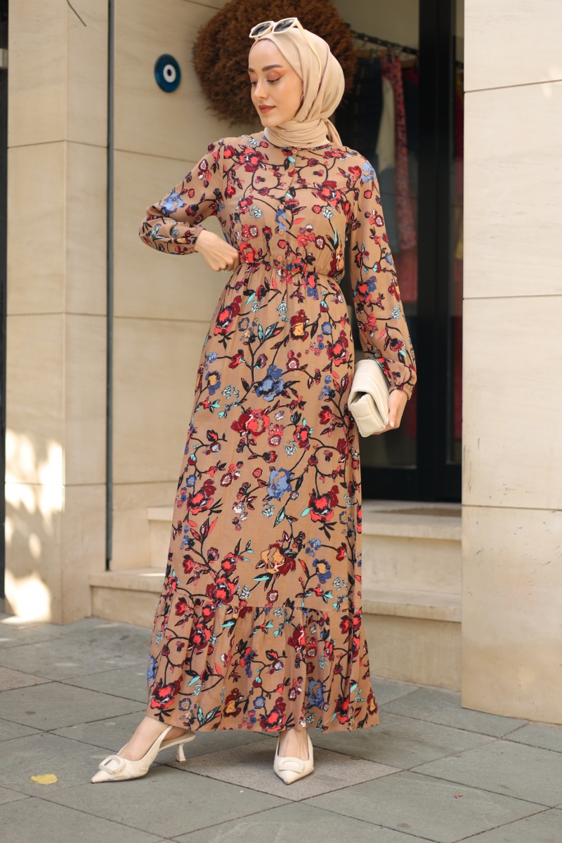 Mirana Kahverengi Viskon Elbise