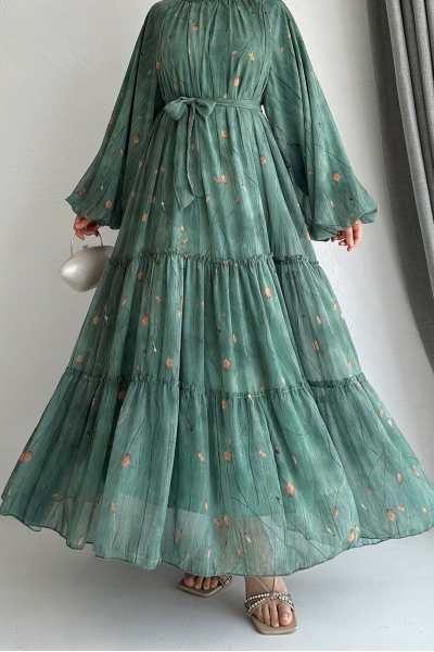 Missina Zümrüt Şifon Elbise