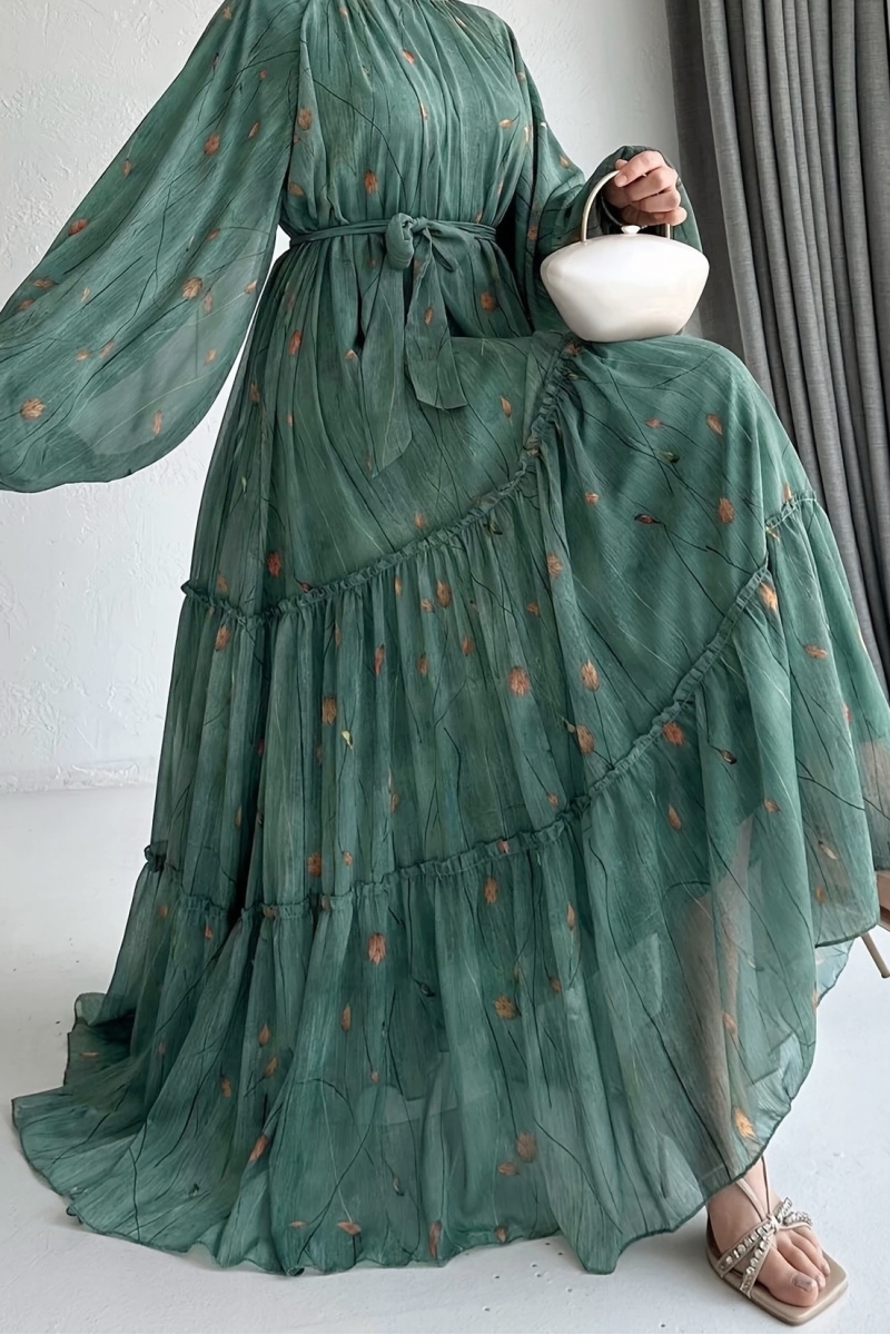 Missina Zümrüt Şifon Elbise