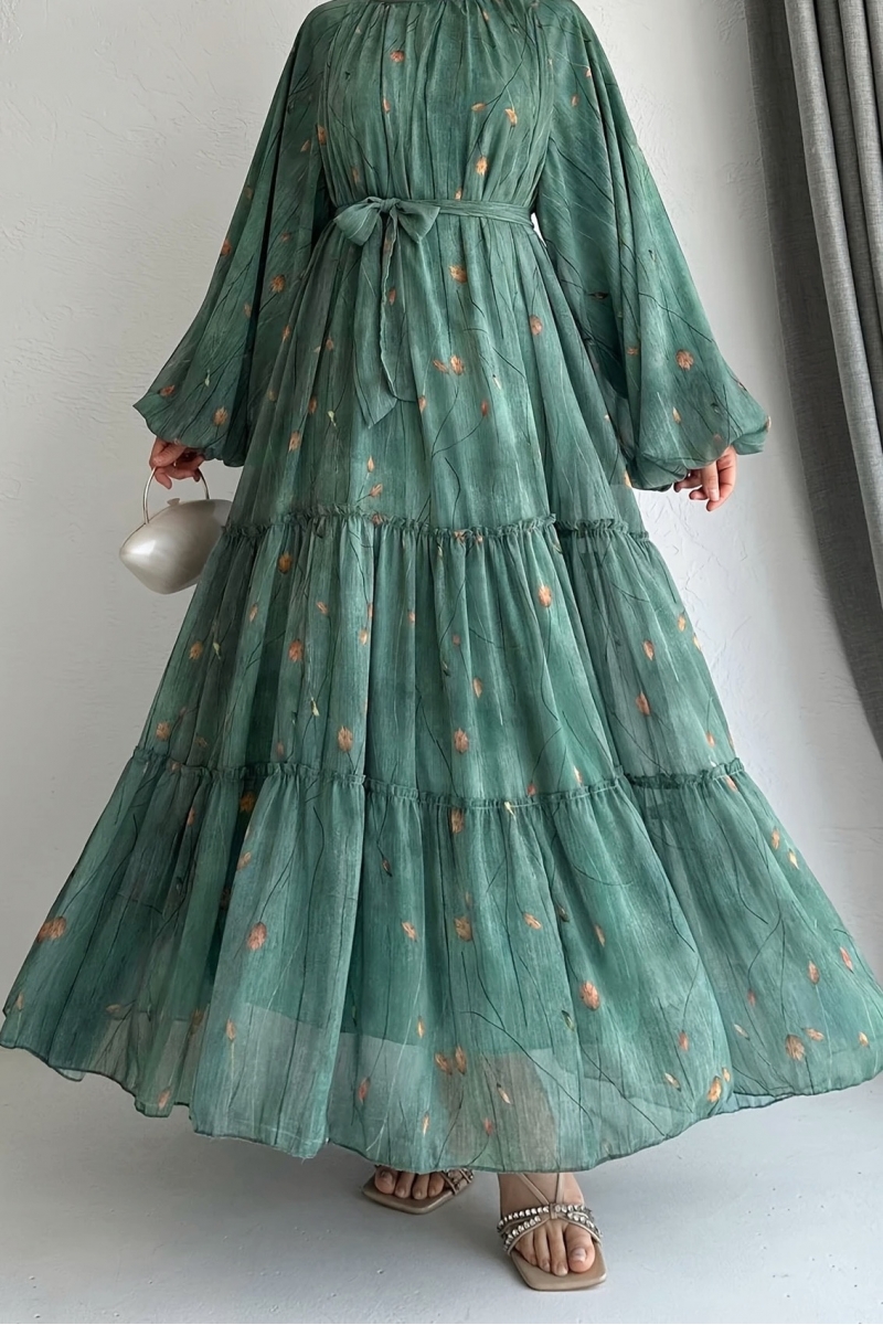 Missina Zümrüt Şifon Elbise