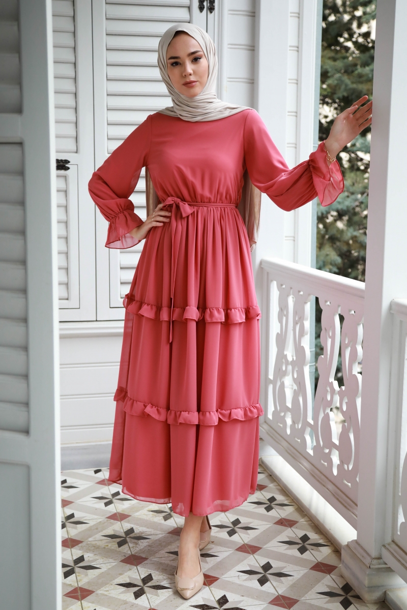 Monica Pudra Şifon Elbise