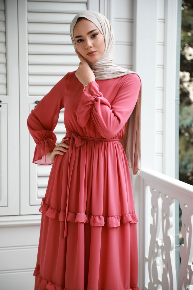 Monica Pudra Şifon Elbise